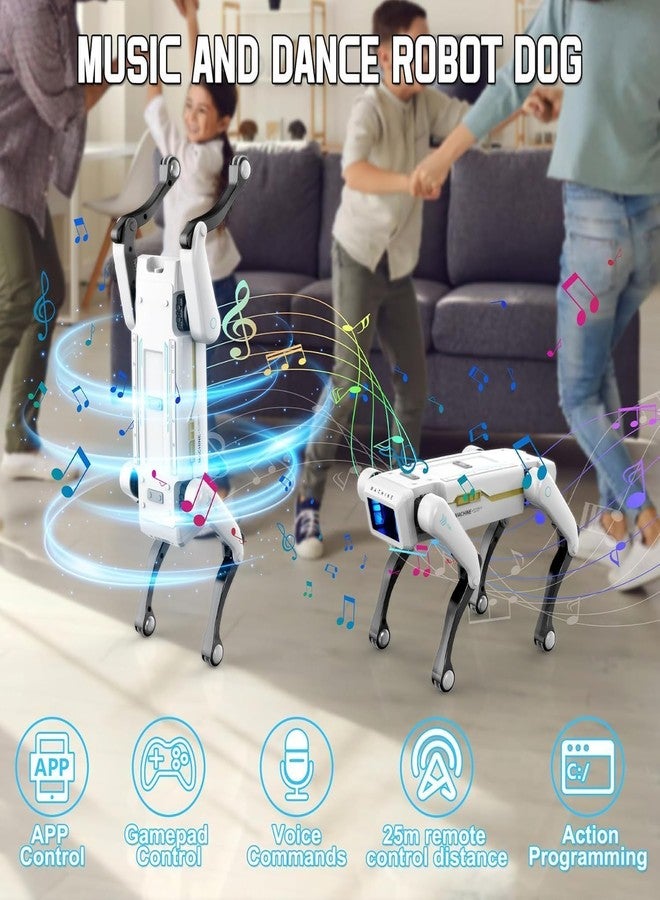 EXOMOON AI Programming Smart RC Mechanical Dog Toy Language Interaction Remote Control Stunt Action Robot Dog with Story Light and Music (White) - Image 3